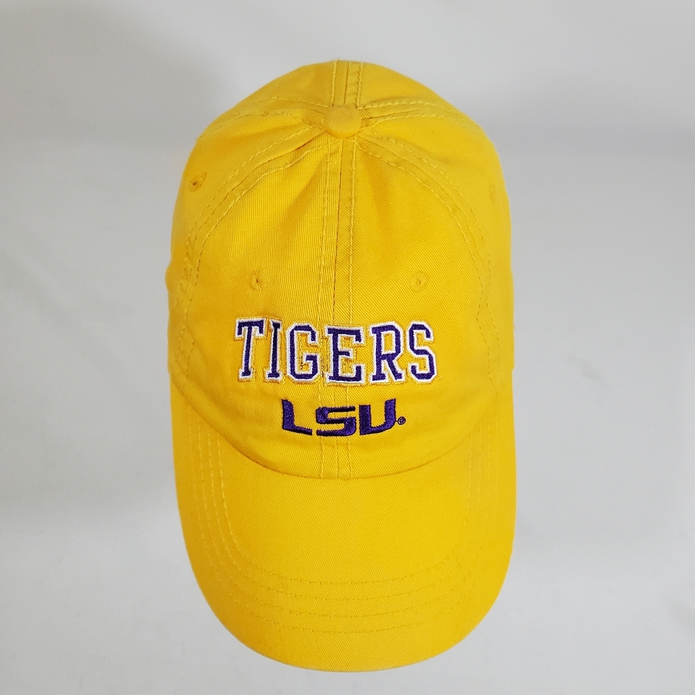 Men's LSU Tigers Camo Hat Cap One Size Strap Back Yellow Gold Curved Bill.